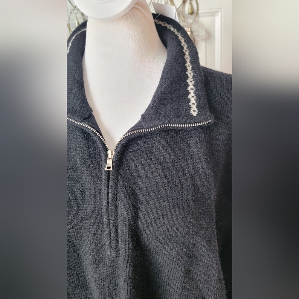 Lands' End 100% Cashmere 1/4 Zip Sweater Womens 18-20 Black /White Moc Neck NWOT - Picture 7 of 11